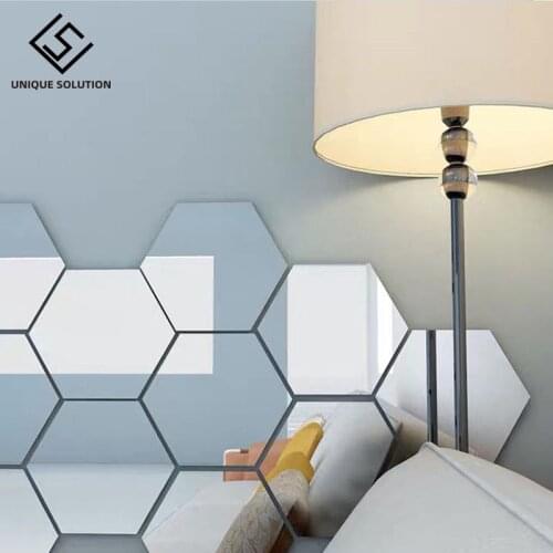 12PCs Geometric Hexagon Mirror Wall Sticker DIY Home Decor Enlarge Living Room Removable Safety 5 sizes Creative Wall stickers