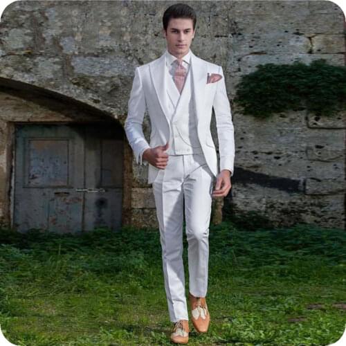 2019 White Mens Classic Suits Groom Wedding Tuxedo Slim Fit Terno Masculino Morning Party Best Man Blazers 3 Piece Bridegroom