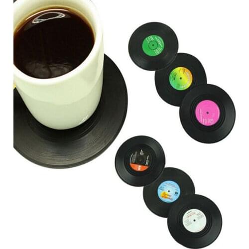 6Pcs/set Table Cup Mat Coffee Drink Placemat Spinning Retro Vinyl CD Record Drinks Coasters LX6562