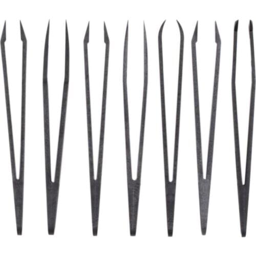 6Pcs/set Carbon Fiber Tweezers Kit Anti-static Conductive Tweezer Clip Plastic Antistatic Straight Curved Hand Tools