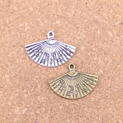 14pcs Charms asian fan 17x24mm Antique Pendants,Vintage Tibetan Silver Jewelry,DIY for bracelet necklace