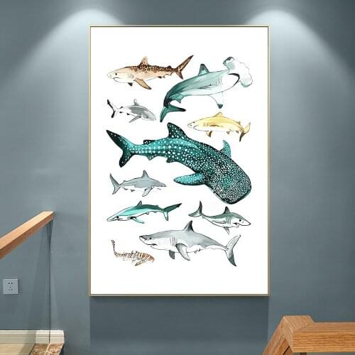 Abstract Dolphin Whale Fish Painting HD Prints And Posters On Canvas Modern Nordic Animal Wall Art For Livinng Room Home Decor