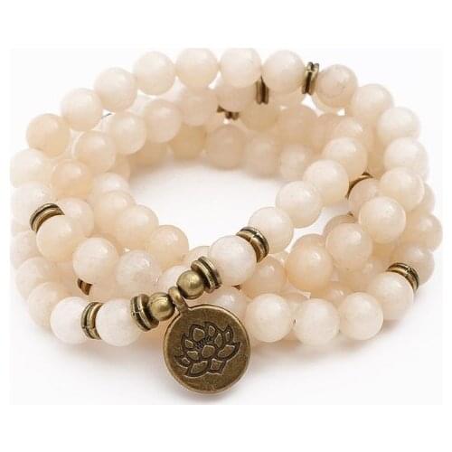 White 108 beads 8mm elastic adjustable Lotus life tree Buddha OM eye Chakra Reiki agate Onyx Yoga Bracelet necklace iut5