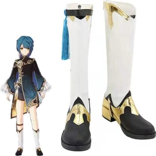 Game Genshin Impact Xingqiu Boot Shoes Cosplay Halloween Costume Accessories Women Men White Fancy Boots