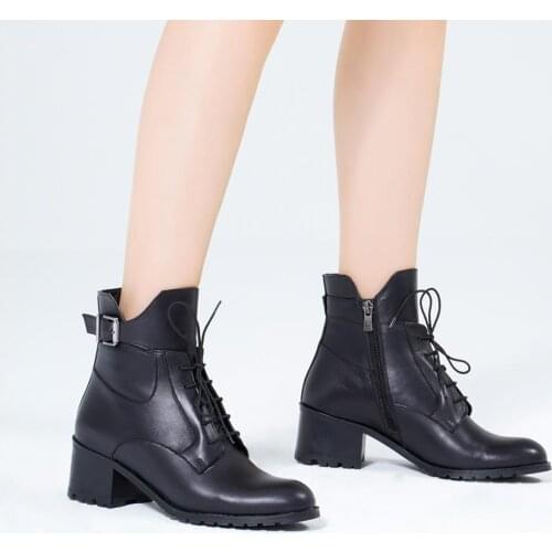 Callizio Womens Genuine Leather Boots Ankle High Heels Zipper Lace Small Size 4 Designer Luxury Handmade Lady Laced Up Low Square Heels Ankle Strap Round Toe Comfortable Black Brown Goth Punk Boot Shoes for Woman 2021