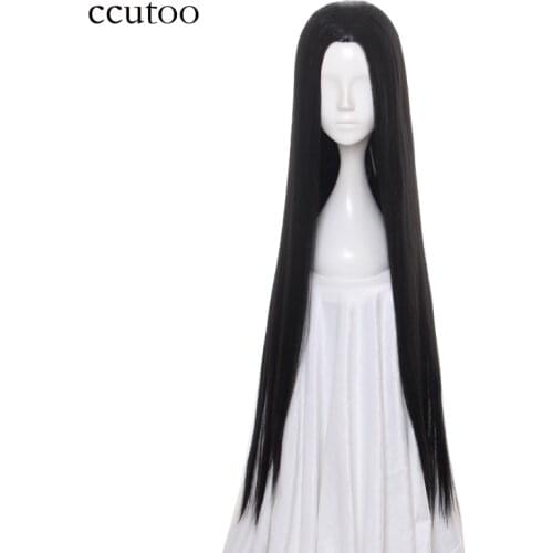 Ccutoo 100cm/39" Black Womens Female Long Straight Slicked Back Styled Synthetic Hair Cosplay Costume Wigs For Party Halloween