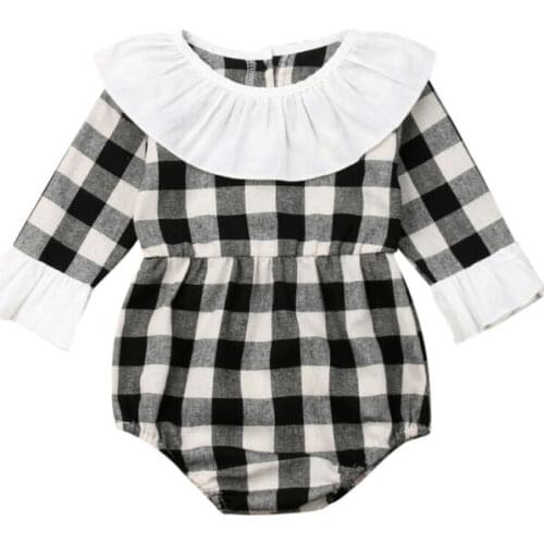 Baby Bodysuit 2019 Toddler Baby Girl Clothes Plaids Flared Lace Sleeve Plaid Romper Jumpsuit Outfits