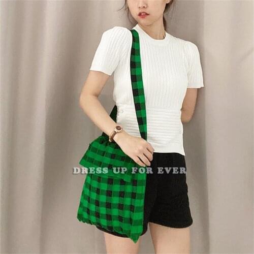 2021 Hot Sale Retro Plaid Red Shoulder Bag Women Fashion Knited Woollen Messenger Female Casual Large Capacity Crossbody Satchel