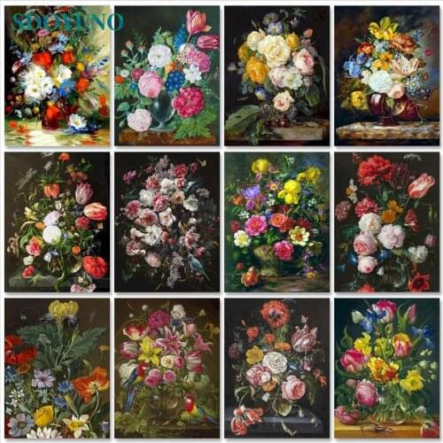 SDOYUNO Oil Painting By Numbers For Adults Flowers 60x75cm DIY Paint By Numbers On Canvas Frameless Watercolor Home Decor