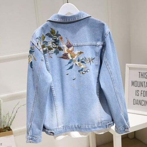 Denim Jacket Korean Floral Embroidery Suede Fringe Loose Chaquetas Mujer Coat Long Sleeve Outerwear Jacket Women Veste Femme