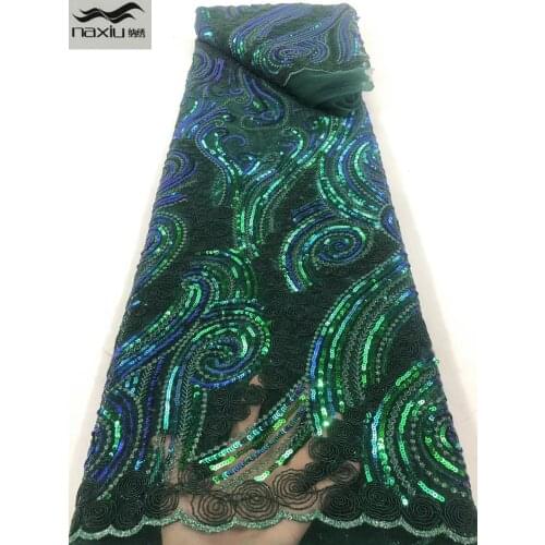 Madison Green African French Lace Fabric With Sequins 2021 High Quality Lace Nigerian Embroidery Lace Fabrics For Party Dress