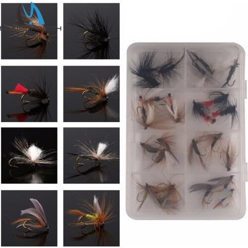 Maximumcatch Mixed Dry Flies With Plastic Box Feather Bait Hook Fly Flies Fish Hook Lures Fishing Flies 12/24 Piecs