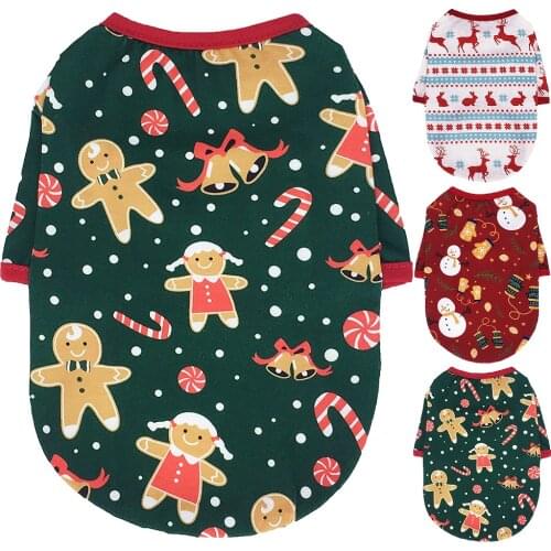 Puppy Dog Christmas Clothes Cute Cat T-shirt Soft Cotton Pet Clothing Chihuahua Vest Shirt Outfit for Small Medium Dogs Cats