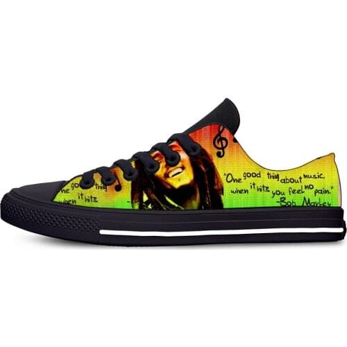 Black Shoes Custom Print Bob Marley Images Breathable Outdoor Trainer Sneakers Custom Male Shoes