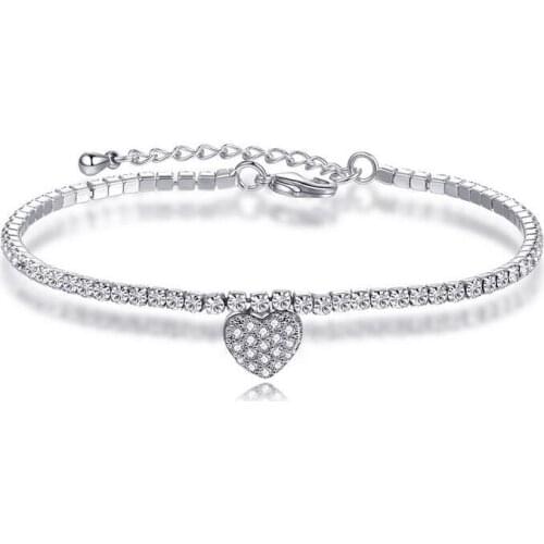 2018 New Genuine 925 Sterling Silver Love Heart Clear Cubic Zircon Crystal Bracelet Jewelry