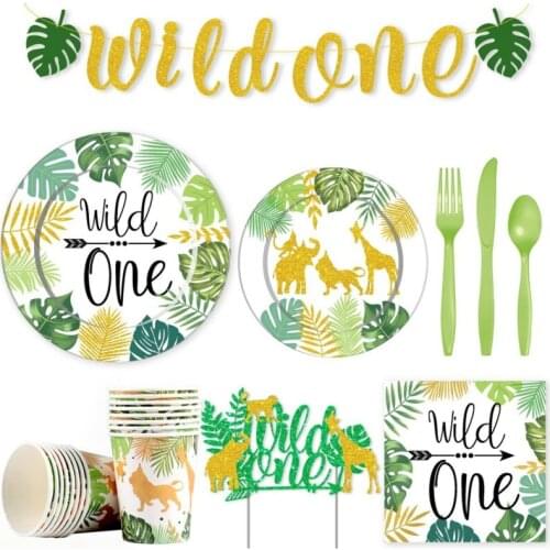 Jungle Animals Disposable Tableware Wild One Theme Party Decoration Jungle Baby Shower Birthday Kids Safari Theme Party Supplies