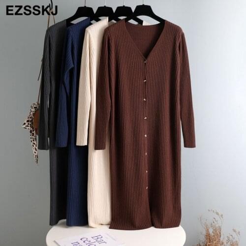 Autumn winter v-neck STRAIGHT sweater dress chic oversize loose knit dress women long dress Female chic sweater maixt dress