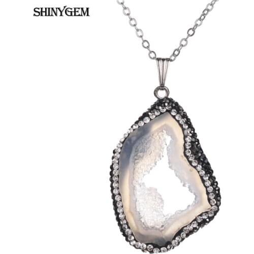 ShinyGem 30-45mm Brazil Druzy Stone Necklace Micro Pave Cubic Zircon Irregular White Mineral Crystal Pendant Necklaces For Women