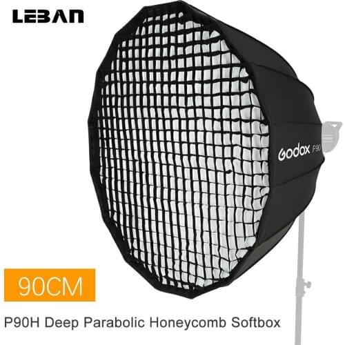 Godox P90H 90CM Portable Deep Parabolic Bowens Mount Softbox + P90 Honeycomb Grid for Studio Flash Photo Studio