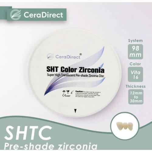 Ceradirect SHTC pre-shaded dental zirconia open system(98mm) thickness 12mm—— for dental lab CAD/CAM