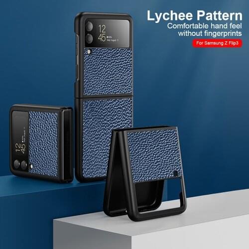 Luxury Lychee Pattern Leather Case For Samsung Galaxy Z Flip 3 5G ZFlip 3 Z Flip3 ZFlip3 2021 Hard PC Phone Protect Cover Fundas