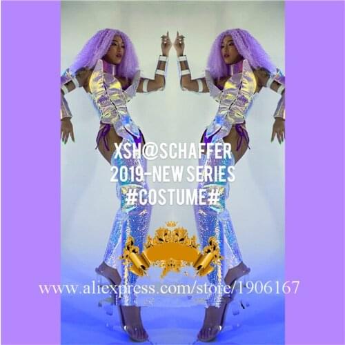 Sexy lady party dress with wigs catwalk models TV show laser armor nightclub bar dance team body suit event performance clothes