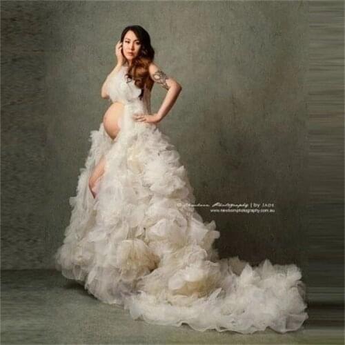 Demure White Kimono Women Dresses Robe for Photoshoot Extra Puffy Sleeves Prom Gowns African Cape Cloak Maternity Dress