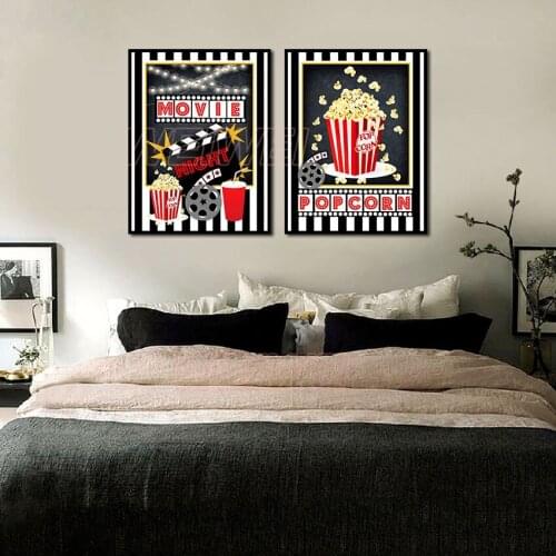 Modern Home Decor Nordic Style Still Life Movies and Popcorn Home Decorative Canvas Poster for Bedroom and Living Room