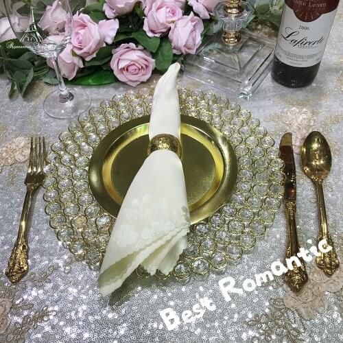 Golden Two-layer Bead Round Iron Art Crystal Plate Crystal Dinner Plate Napkin Plate Western Tableware