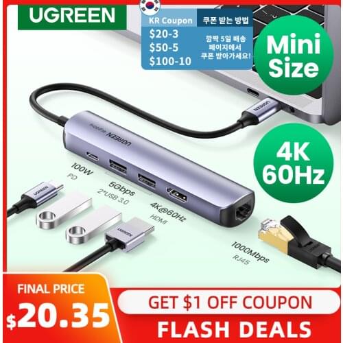 UGREEN USB C Hub Mini Size USB Type C 3.1 to 4K HDMI RJ45 PD USB 3.0 OTG Adapter USB C Dock for MacBook Air Pro 2020 PC USB HUB