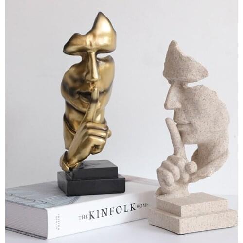 Home Decoration Ornaments Vintage Thinker Sculpture Silence Is Gold Resin Statue Office TV Cabinet Display Crafts Business Gifts