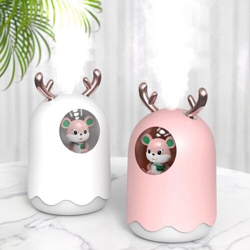 USB MINI Air Humidifier Cartoon Fawn Aromatherapy Diffuser Good Gift Cool Mist Maker Quiet 7 Colors Night Light for Home Office