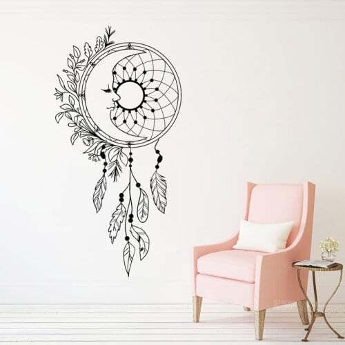 Bohemian Decorative Style Wall Sticker Vinyl Wall Decal Home Bedroom Feather Moon Decorative Art Sticker 1ZM08
