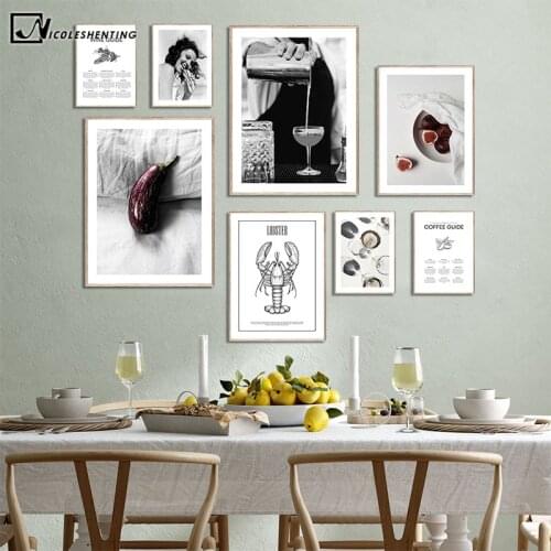 Wine Coffee Guide Hot Dog Woman Vintage Poster Print Food Drink Kitchen Art Canvas Painting Dining Room Wall Decoration Picture