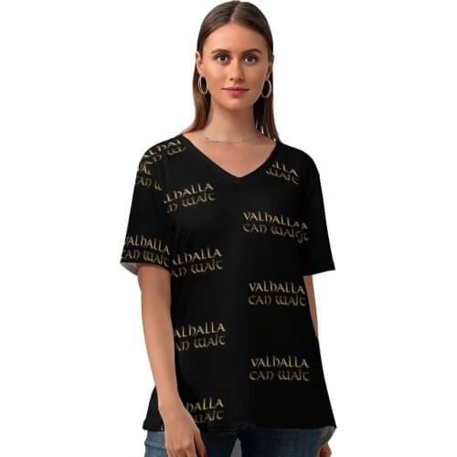 Viking Valhalla T-Shirt Womens Trendy Street Wear T Shirt V Neck Print Short Sleeve Tee Shirt Oversize