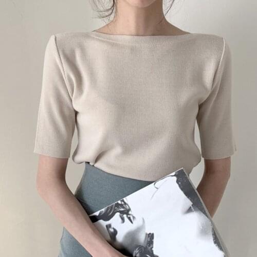 Womens Tops and Blouses 2020 Ladies Tops Short Solid Slash Neck Harajuku Korean Fashion Women Clothing Vintage Balck Top 0664