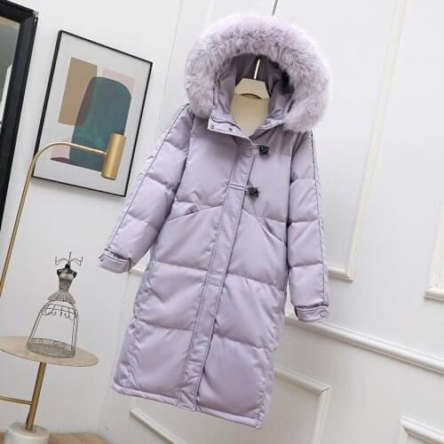 2021 Winter Jacket Women Long Down Jacket Women Hooded Natural Fox Fur Collar Windproof Warm White Duck Down Parkas Outwear