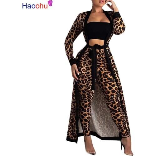 HAOOHU 2 Piece Set Women 2018 Plus Size Cardigan Long Trench Top And Bodycon Pants Suit Casual Clothes Autumn Two Piece Outfits