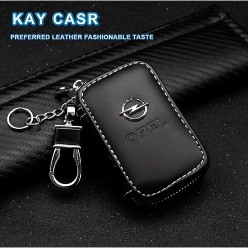 1Pcs Leather Car Key Case Remote Control Key Case Leather Zipper Keychain For Opel Astra H J Insignia Corsa D G Auto Accessories