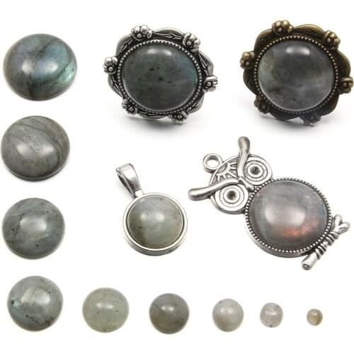 10Pcs Natural Stone Lapis Lazuli Stone Cabochon Beads Round No Hole Loose Beads For Making Jewelry DIY Fit Ring Pendant Necklace