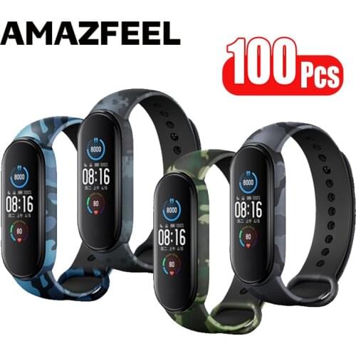 100Pcs/Pack Wrist Strap For Xiaomi Mi Band 5 Bracelet Camouflage Silicone Strap For Xiaomi MiBand 5 4 3 Smartband Band Belt