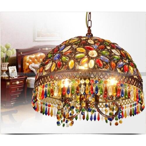 12 pulgadas Bohemia Mediterráneo retro multicolor bronce lámpara colgante de hierro forjado restaurante dormitorio lámpara