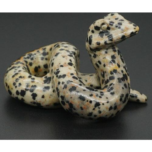 2" Snake Figurine Natural Gemstone Dalmation Jasper Carved Animal Statue Home Decor