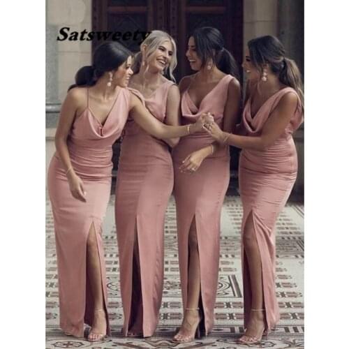 2021 Long Bridesmaid Dresses Sleeveless Side Slit Mermaid Floor Length Wedding Party Dress vestidos Women Prom Formal Gown
