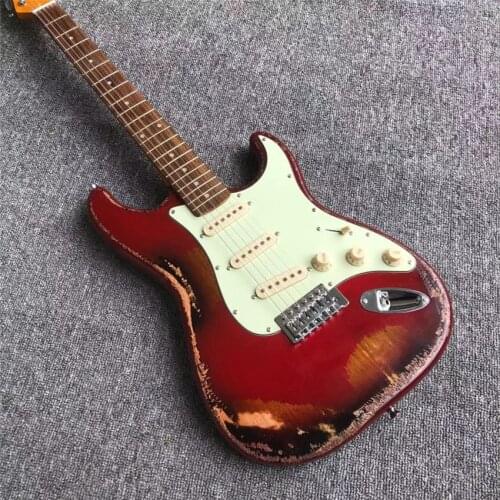 Antique made old electric guitar, red, real photos, free shipping, sunset color set, red, can be modified and customized