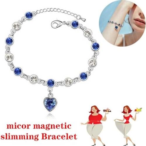 Fashion heart-shaped womens sterling silver crystal diamond slimming magnetic therapy bracelet slimming products health