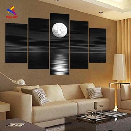 Black and White Color Moon Picture Wall Art Hand painted Modern Abstract Oil Painting on Canvas Gift No Frame JYJHS001