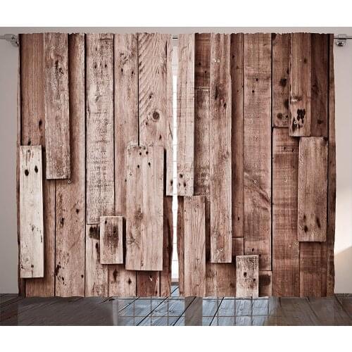 Wooden Rustic Curtains Vintage Barn Shed Floor Wall Planks Sepia Art Old Natural Plywood Lodge Print Living Room Home Decor