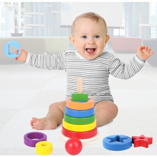 Douyin The Same Wooden Rainbow Tower Set of Stacked Blocks of Childrens Puzzle Shape Matching Set of Tower Toys
