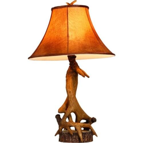 E27 American Resin Antlers Retro Table Lamp Dining Room Bedroom Bedside Living Room Classical Desk Light Cafe Bar KTV Hotel Bra